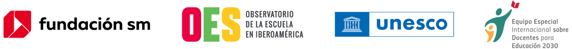 Logotipos de la Fundacion SM, el Observatorio de la Escuela en Iberoamérica (OES), UNESCO y Docentes para Educación 2030.